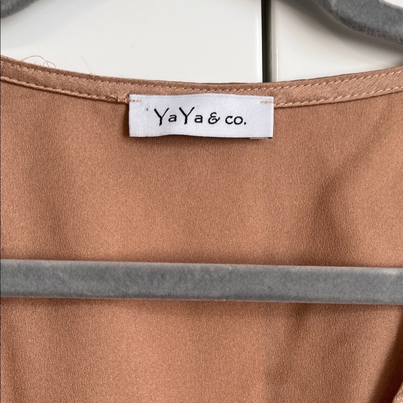 YAYA & CO Champaign Color Satin Effect Wrap Blouse Puff Sleeve, Size S - Picture 2 of 10